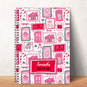 Cuaderno Estética coqueta rosa patrón caprichoso femenino