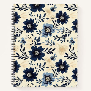 Cuaderno Estética Cottagecore Floral Azul Marino Vintage
