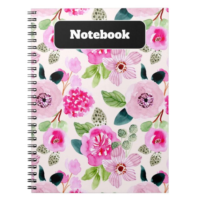 Cuaderno Estética de acuarela floral rosa negrita (Frente)