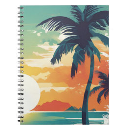 Cuaderno Estética de playa con puesta de sol tropical y pal
