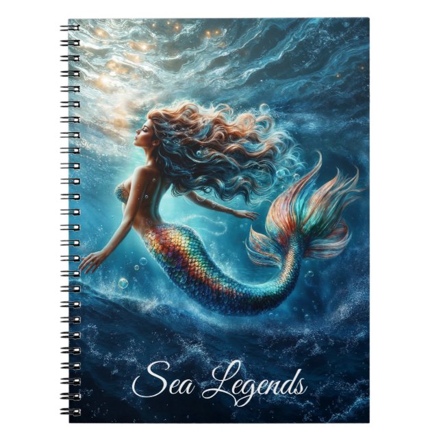 Cuaderno Estética de sirena acuática en azul profundo (Frente)