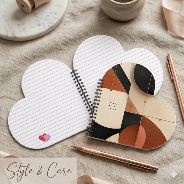 Cuaderno Estética geométrica neutral de lujo en forma de co (Luxury Neutral Geometric Aesthetic Heart Shaped Notebook)