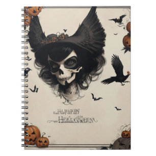 Cuaderno Estética gótica para el cuervo y cráneo de Hallowe