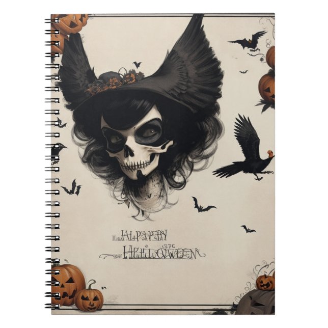 Cuaderno Estética gótica para el cuervo y cráneo de Hallowe (Frente)