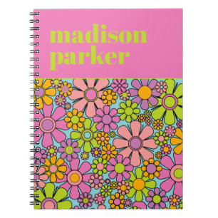 Cuaderno Estética Groovy Retro Floral personalizada de los