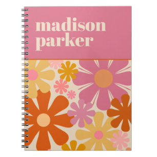 Cuaderno Estética Groovy Retro Floral personalizada de los