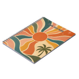 Cuaderno Estética Retro de las Olas y Palmeras del Atardece