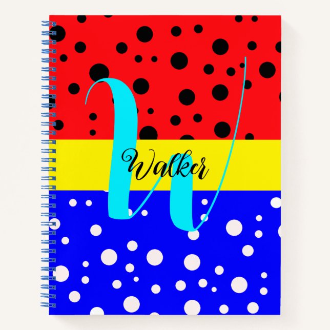 Cuaderno Estética Rojo y Azul - Nombre Monogramado (Anverso)