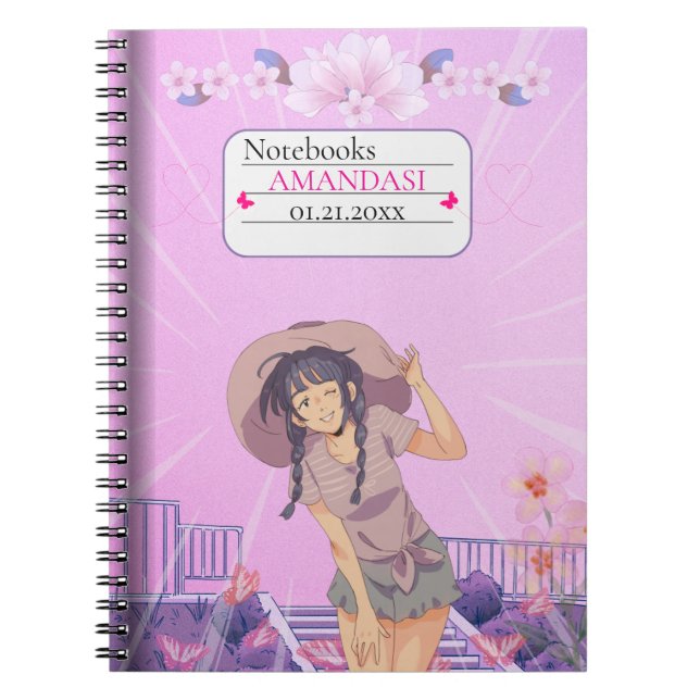 Cuaderno Estético de Chica Anime Rosa Lindo (Frente)