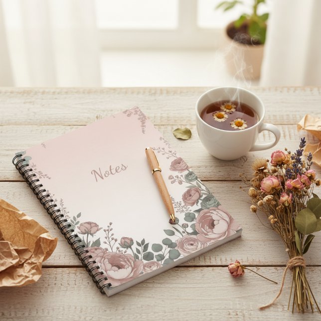 Cuaderno Estético de Flor Silvestre Rosa Sonrojo (Blush Pink Wildflower Aesthetic Notebook)