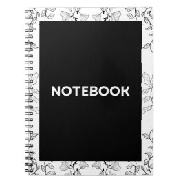 Cuaderno Estético Floral en Negro y Blanco Bonito