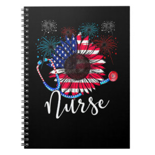 Cuaderno Estetoscopio de enfermera bandera americana fuegos
