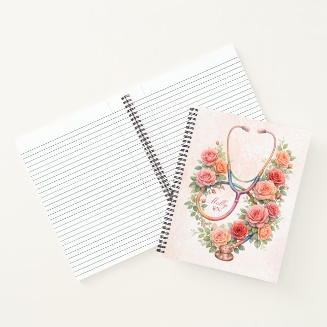 Cuaderno Estetoscopio de Rosa Rosa Floral Personalizado (Interior)