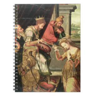 Cuaderno Esther ante rey Ahasuerus con Haman que es enviado