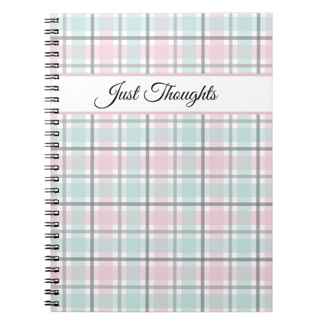 Cuaderno Estilo a cuadros con gris pastel, rosa y azul  (Frente)