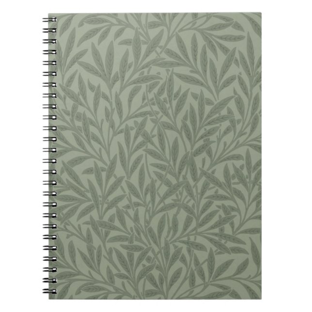Cuaderno Estilo antiguo verde salvia con estampado de sauce (Frente)