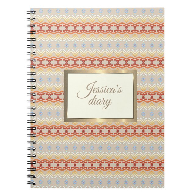 Cuaderno estilo boho étnico patrón geométrico. marco dorado (Frente)