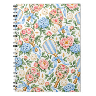 Cuaderno Estilo Costero Elegante de Pickleball Azul y Rosa