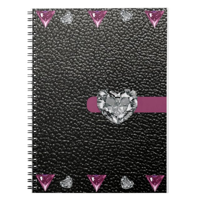 Cuaderno estilo de cuero negro con chorro de corazón (Frente)
