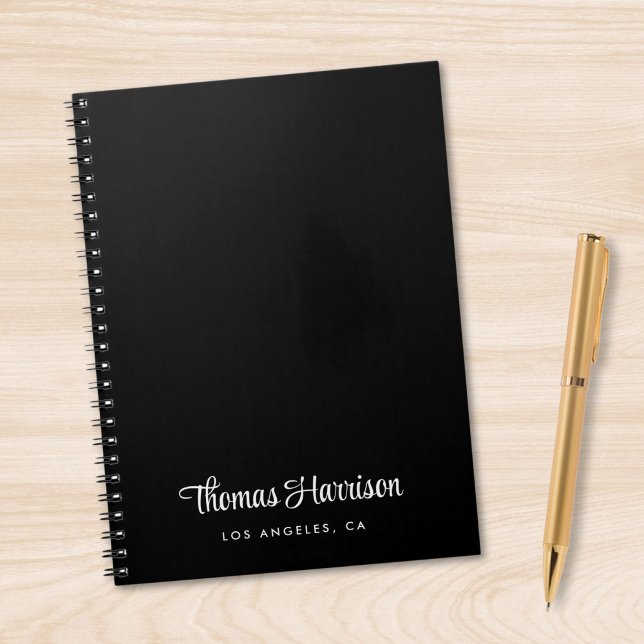 Cuaderno Estilo de la escritura de firma Monograma negro (Empower your name in our signature script as your logo and brand identity)