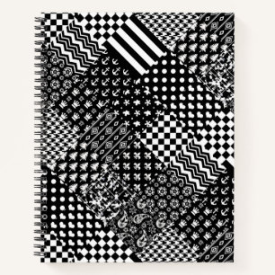 Cuaderno Estilo de patrón mixto blanco negro minimalista