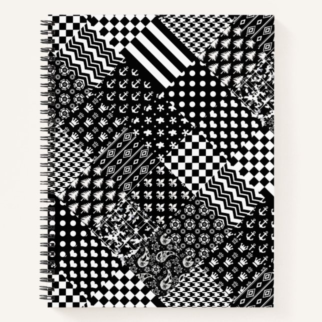 Cuaderno Estilo de patrón mixto blanco negro minimalista (Anverso)