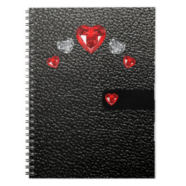 Cuaderno estilo falso de cuero negro con piedras rojas y bl