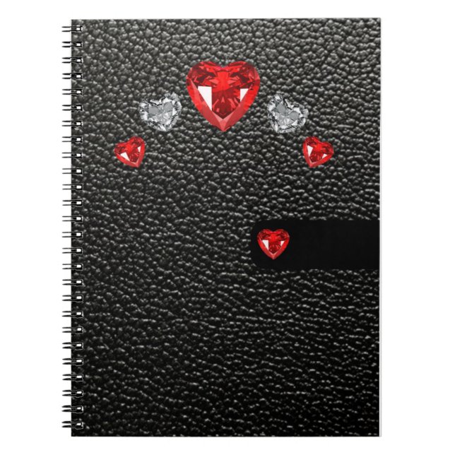 Cuaderno estilo falso de cuero negro con piedras rojas y bl (Frente)