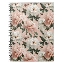 Cuaderno Estilo floral blanco de peonía con rubor femenino