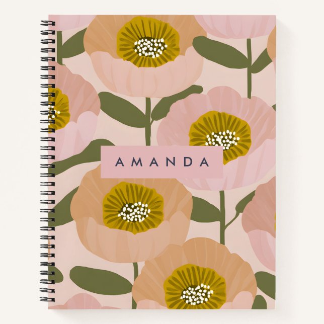 Cuaderno Estilo floral rosa y de rosa retro personalizado (Anverso)