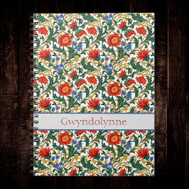Cuaderno Estilo floral William Morris azul rojo dorado vint