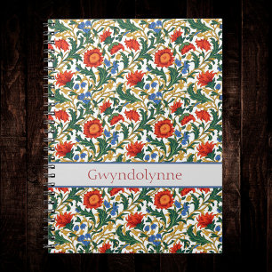 Cuaderno Estilo floral William Morris azul rojo dorado vint