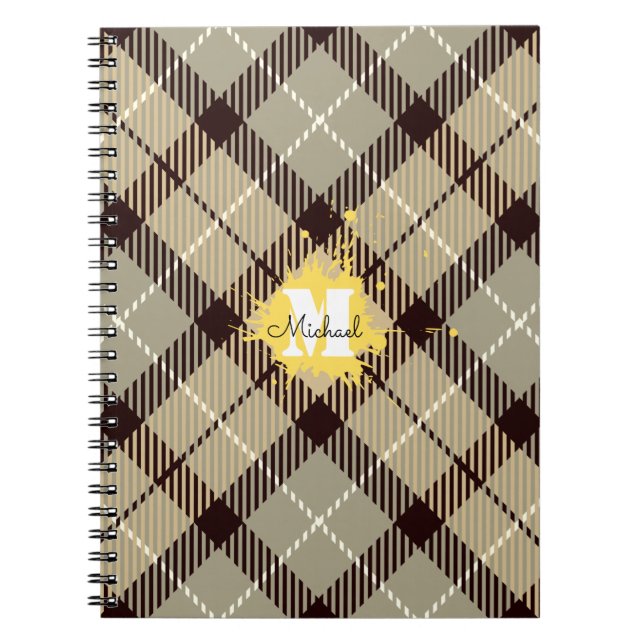 Cuaderno Estilo Gris Plaid Tartán Personalizado Monograma S (Frente)