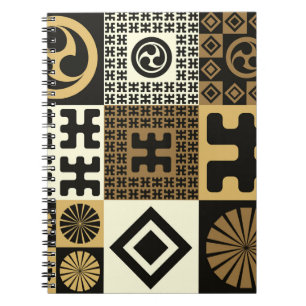 Cuaderno Estilo japonés, patrones de oro negro sin costura.