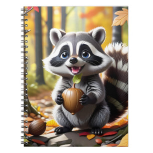Cuaderno Estilo kawaii lindo Raccoon ambiente otoño