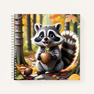 Cuaderno Estilo kawaii lindo Raccoon ambiente otoño