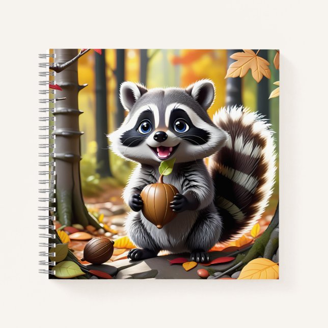 Cuaderno Estilo kawaii lindo Raccoon ambiente otoño (Anverso)