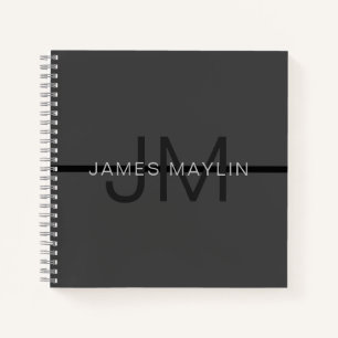 Cuaderno Estilo Masculino Gris Oscuro Nombre y Monograma