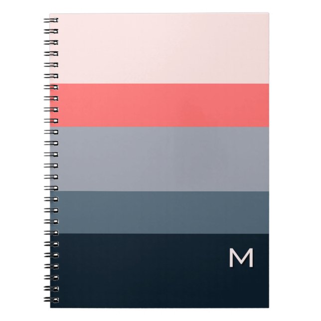 Cuaderno Estilo moderno bloque de color gris rosa monograma (Frente)