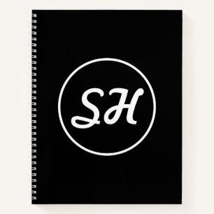 Cuaderno Estilo Monograma Retro-Moderno Genial Negro y Bl