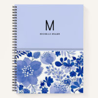 Estilo Monograma Tonos Azules Floral Flor