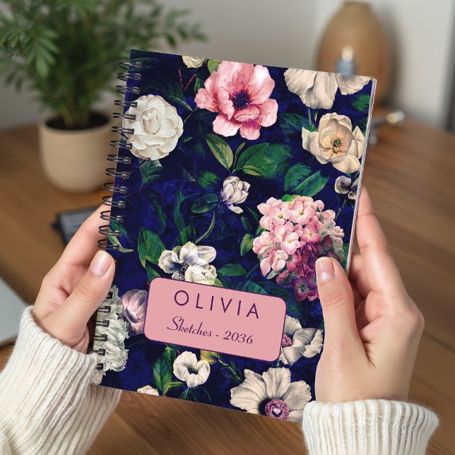 Cuaderno Estilo Patrón de Monograma Floral Rosa Azul (Subido por el creador)