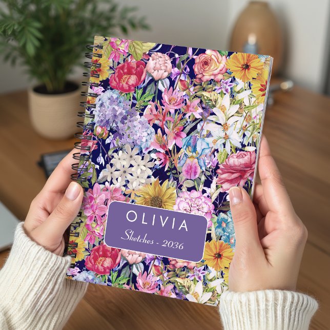 Cuaderno Estilo Patrón Floral Azul Amarillo Monograma (Subido por el creador)