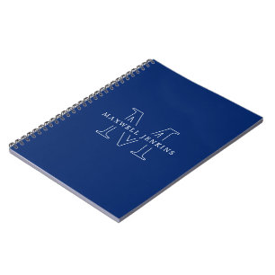 Cuaderno Estilo Personalizado Monograma Nombre Azul Marino