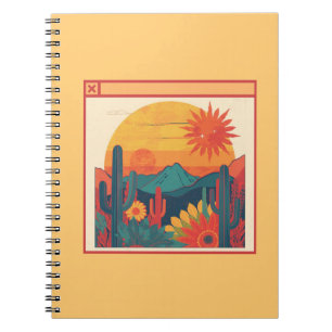 Cuaderno Estilo Retro Caprichoso Boho Paisaje Atardecer