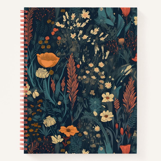 Cuaderno Estilo retro, flor silvestre, naturaleza, flor osc (Anverso)