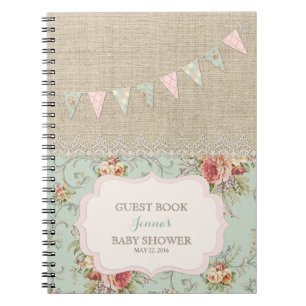 Cuaderno Estilo rústico shabby chic floral encaje arpillera