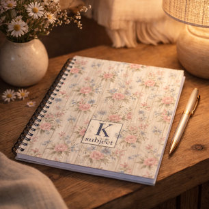 Cuaderno Estilo rústico vintage Shabby Chic floral en mader