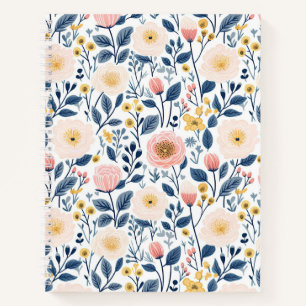 Cuaderno Estilo Vintage Flores Pequeñas Rosadas Azules Amar