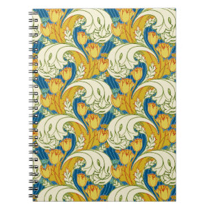 Cuaderno Estilo William Morris Tulipán Floral Teal y Dorado
